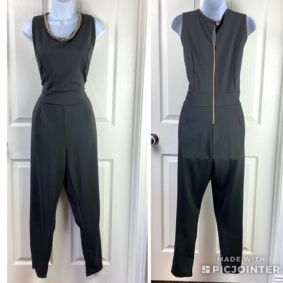 Vintage J for Justify Jumpsuit Retro Disco Black Gold Chain XL - Picture 4 of 4